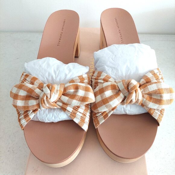 Loeffler Randall Gingham Canvas Slip On Regina Clog Heeled Sandals (Sz 10) - Picture 1 of 6